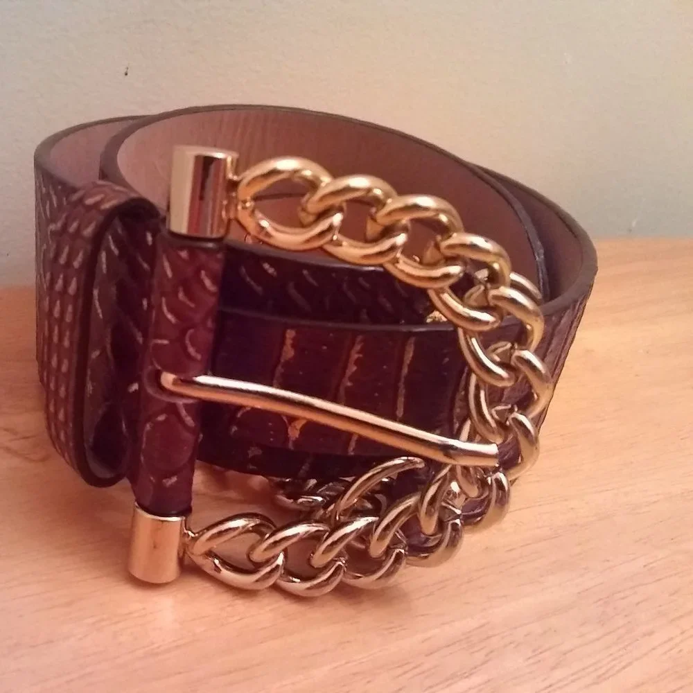 Dolce & Gabbana leather brown belt crocodile belt brass buckle SZ 38 made italy - Picture 1 of 12